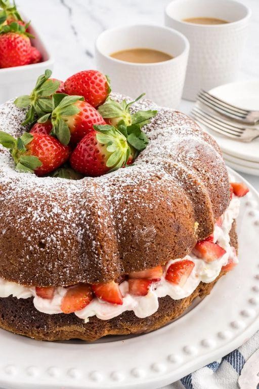 Strawberry Shortcake Bundt with Whipped Cream