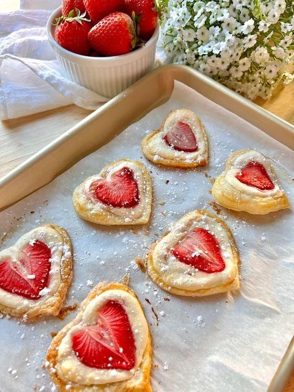 Strawberry and Cream Cheese Puff Pastry Hearts