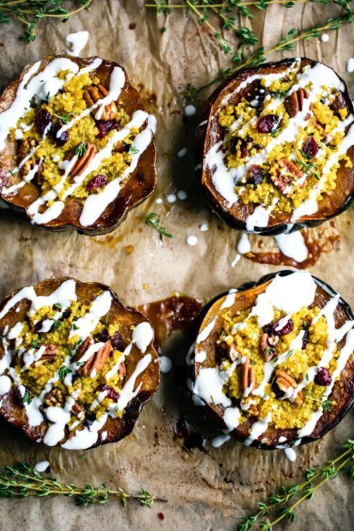 Stuffed Acorn Squash with Cranberries and Pecans
