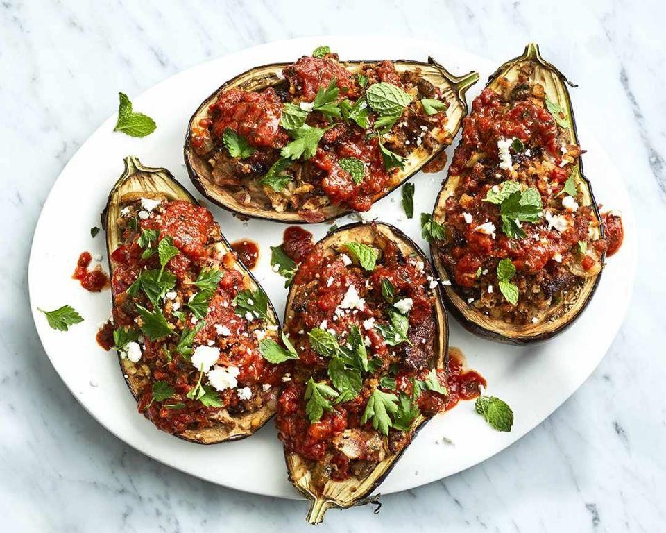 Stuffed Eggplant with Italian Sausage