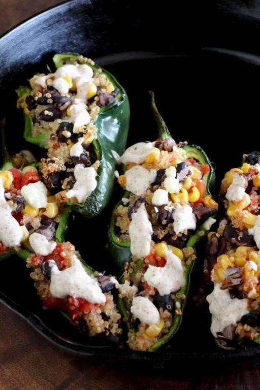 Stuffed Poblano Peppers with Quinoa and Black Beans