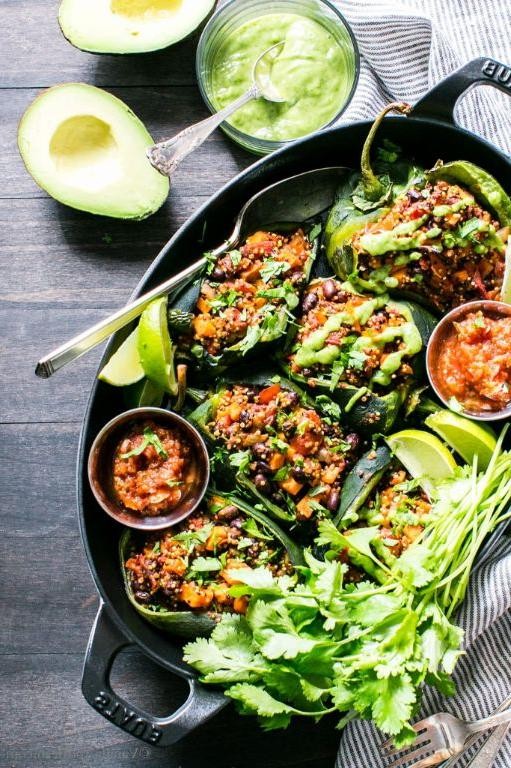 Stuffed Roasted Poblano Peppers with Quinoa