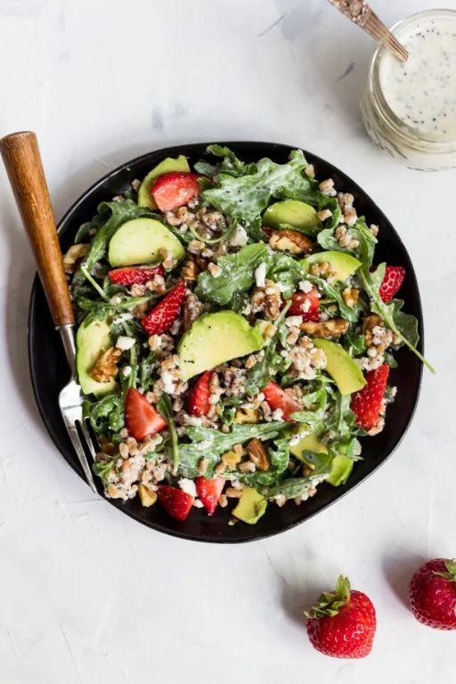 Summer Berry and Farro Salad with Mint Yogurt Dressing