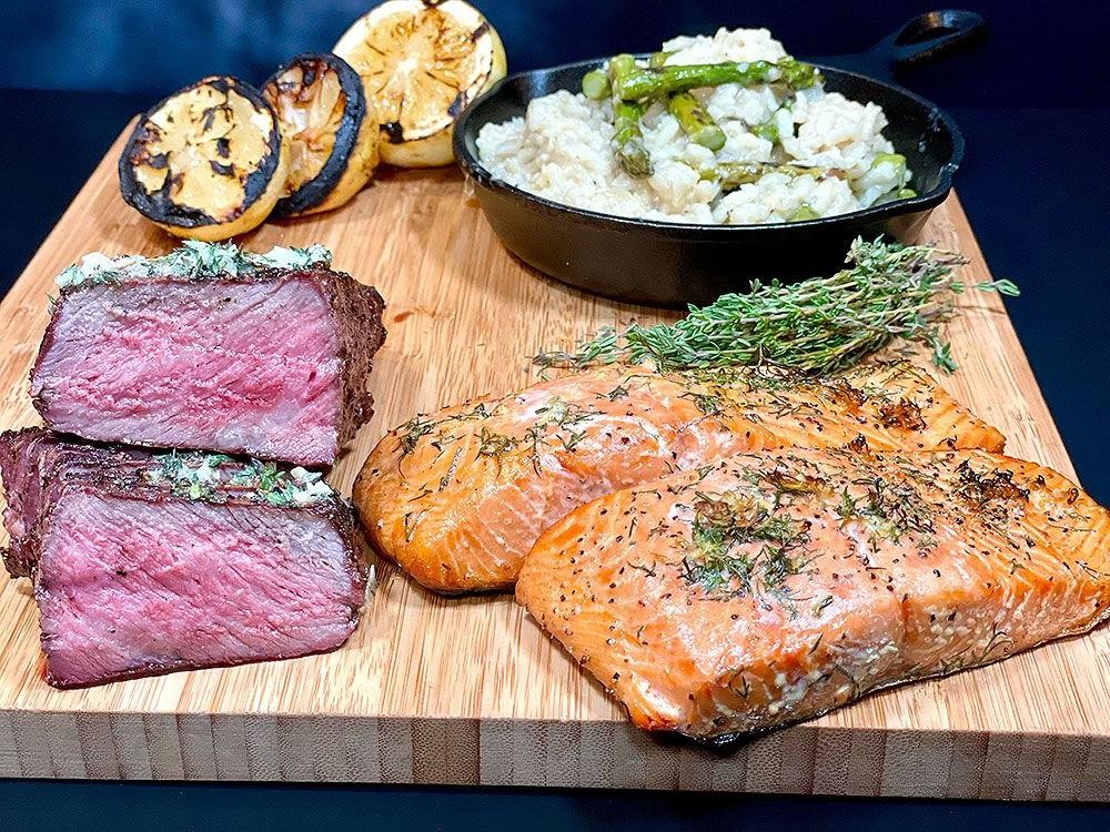 Surf and Turf: Grilled Salmon and Steak Skewers