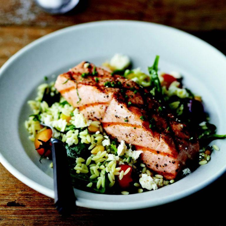 Sweet Chili Salmon and Roasted Vegetable Orzo