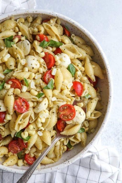 Sweet Corn Caprese Pasta Salad