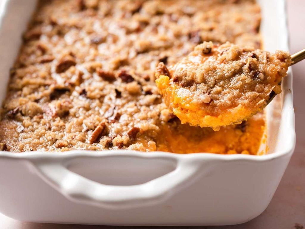 Sweet Potato Casserole with Pecan Topping
