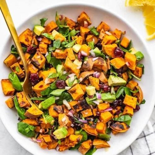Sweet Potato and Avocado Spinach Salad