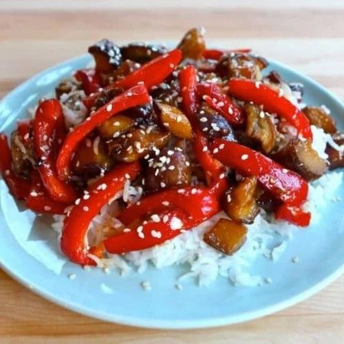 Sweet and Sour Brinjal Stir Fry