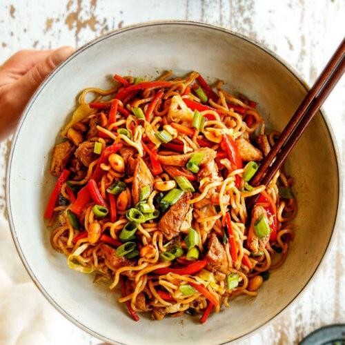 Sweet and Sour Chicken Stir Fry with Yakisoba Noodles