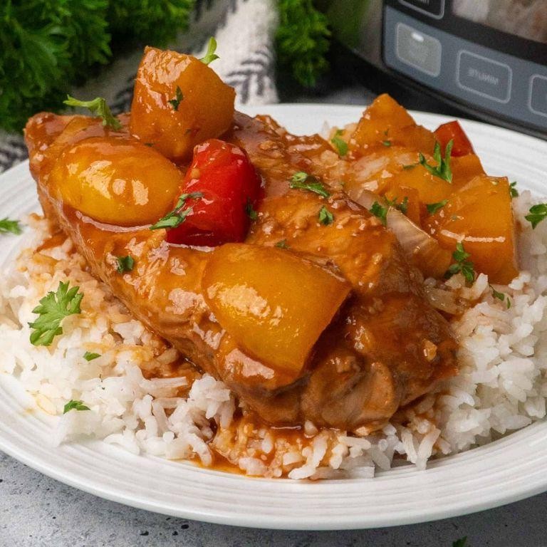 Sweet and Sour Crockpot Ranch Pork Chops with Pineapple