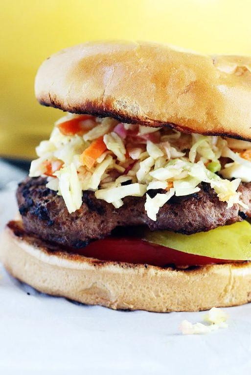 Tangy BBQ Sirloin Burger with Slaw Topping