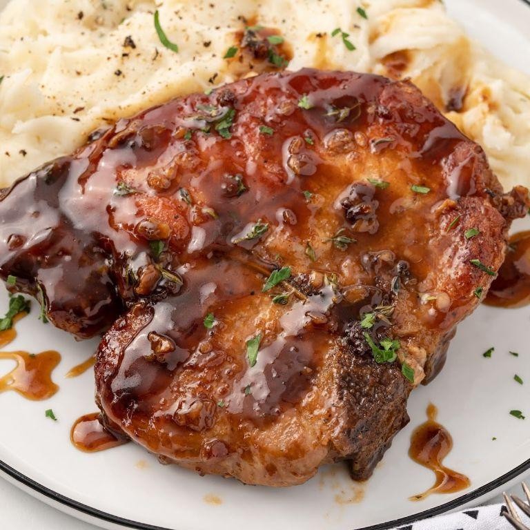 Tangy Crockpot Ranch Pork Chops with Balsamic Reduction