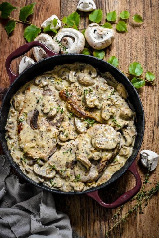 Tangy Mustard and Mushroom Pork Chops