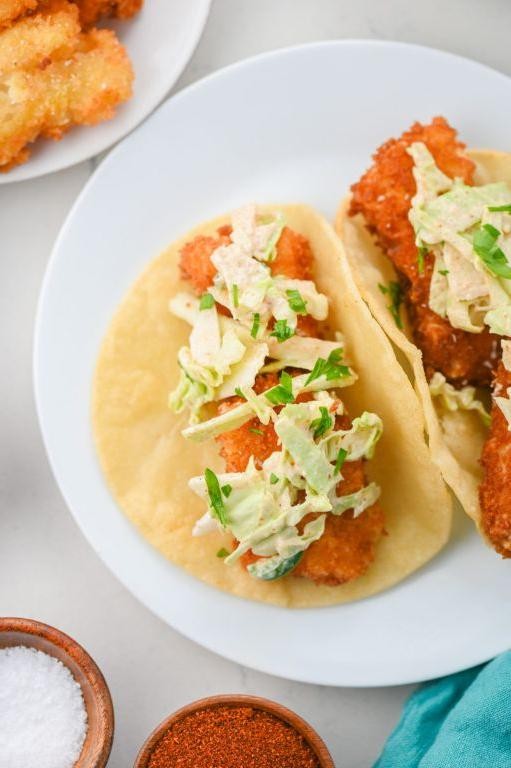 Tempura Fish Tacos with Spicy Slaw