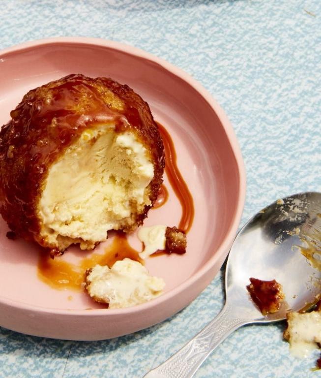 Tempura Ice Cream with Caramel Drizzle