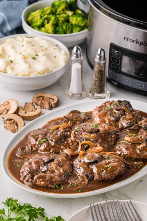 Tender Crockpot Salisbury Steak with a Touch of Red Wine
