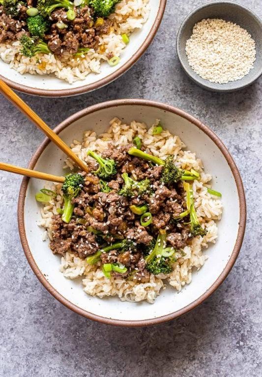 Teriyaki Broccolini and Beef Bowls