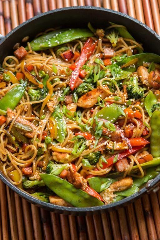 Teriyaki Chicken Noodle Hotdish with Snap Peas