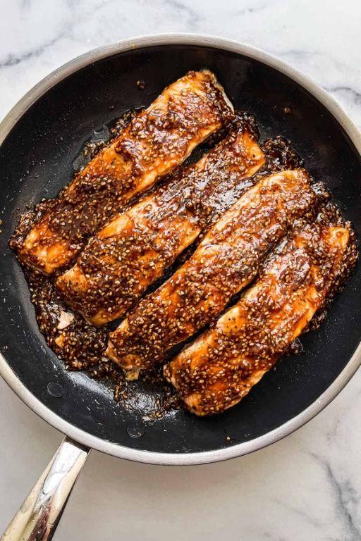 Teriyaki Glazed Cast Iron Salmon Fillets