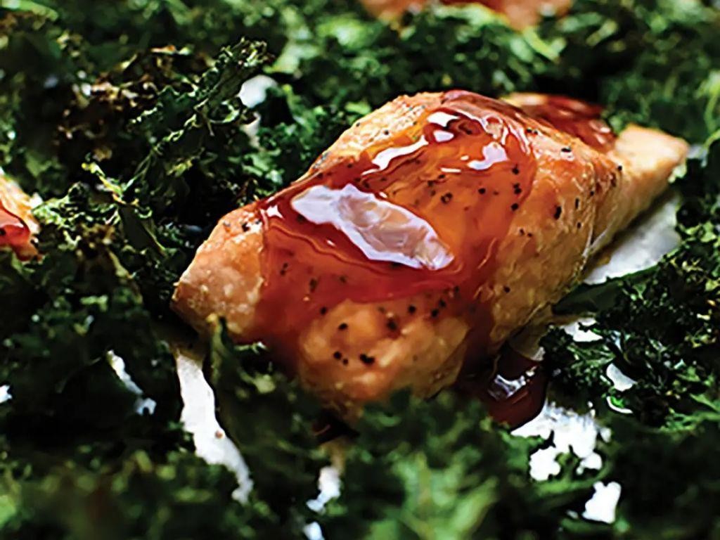 Teriyaki Glazed Salmon with Honey Sautéed Kale
