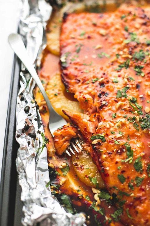Teriyaki Salmon with Pineapple in Foil