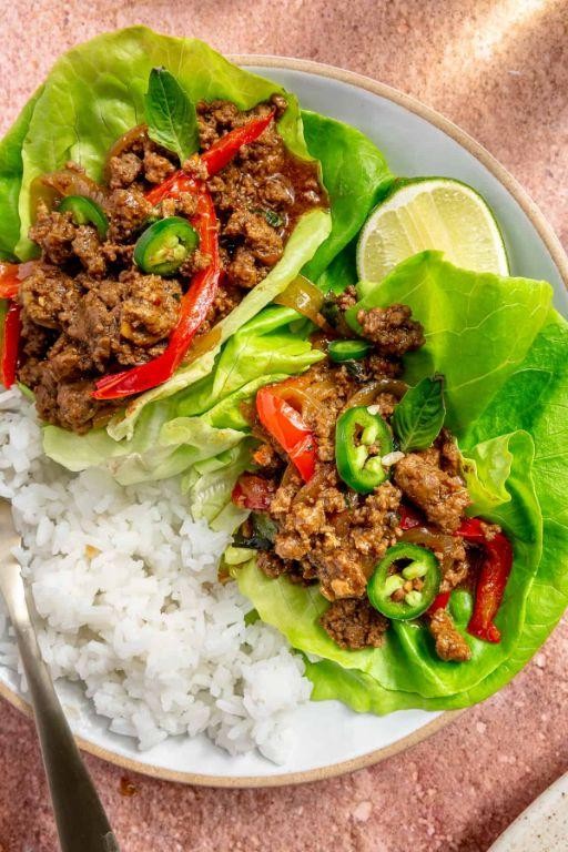 Thai Basil Beef Lettuce Wraps