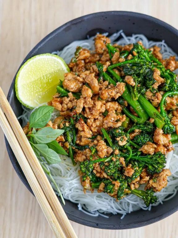 Thai Basil Chicken Stir Fry with Vermicelli Noodles