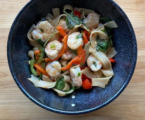 Thai Basil Shrimp Noodle Bowl