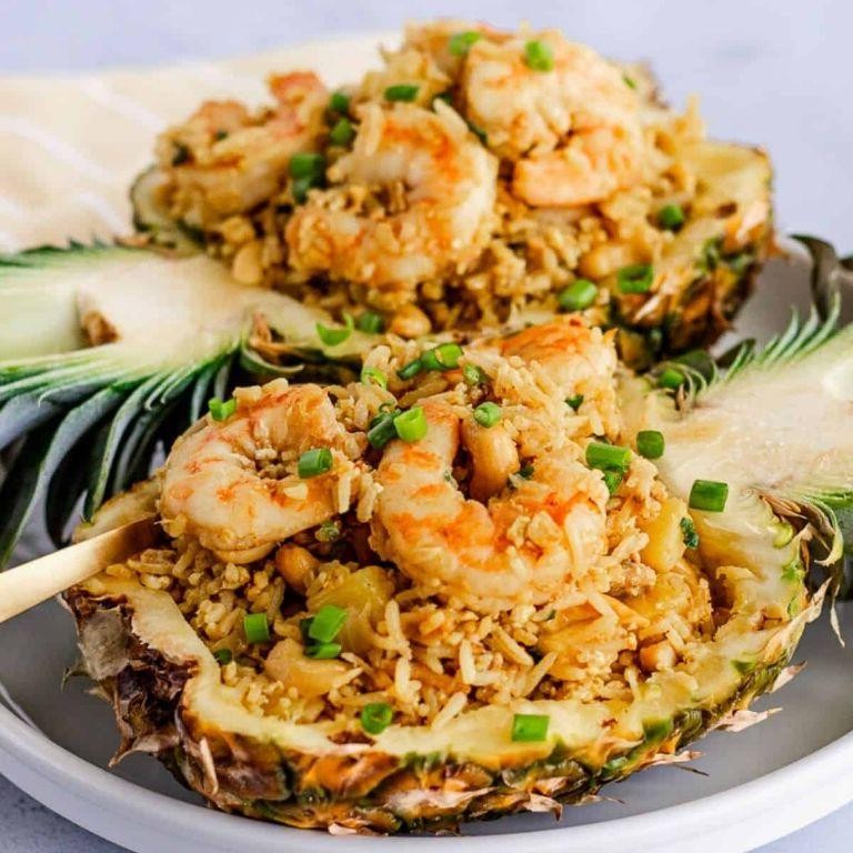 Thai Basil Shrimp in Pineapple Boats