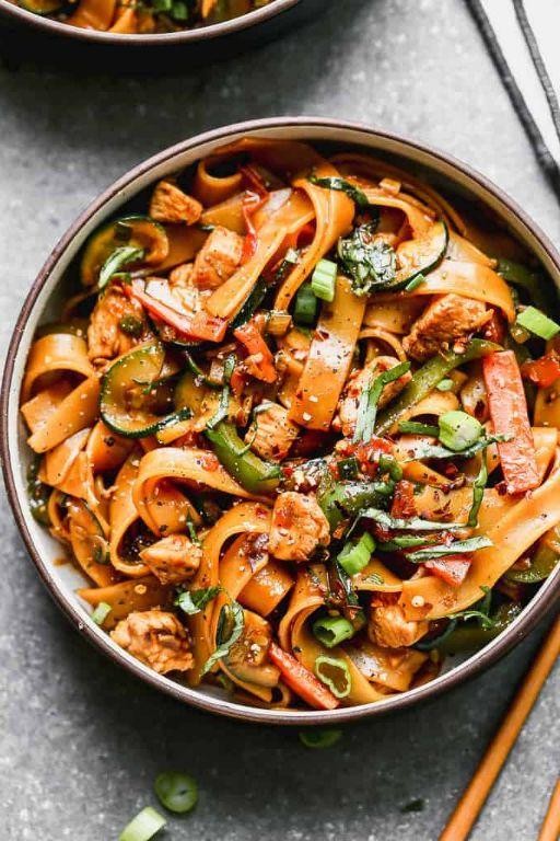 Thai Drunken Noodles with Basil and Chicken