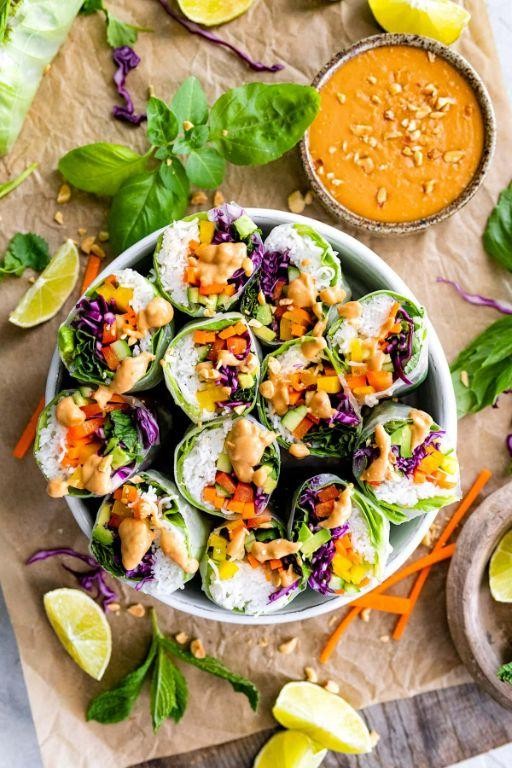 Thai Veggie Spring Rolls with Sweet Peanut Sauce