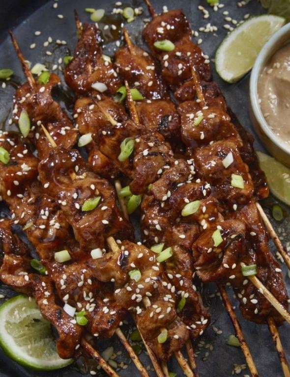 Thinly Sliced Pork Teriyaki Skewers
