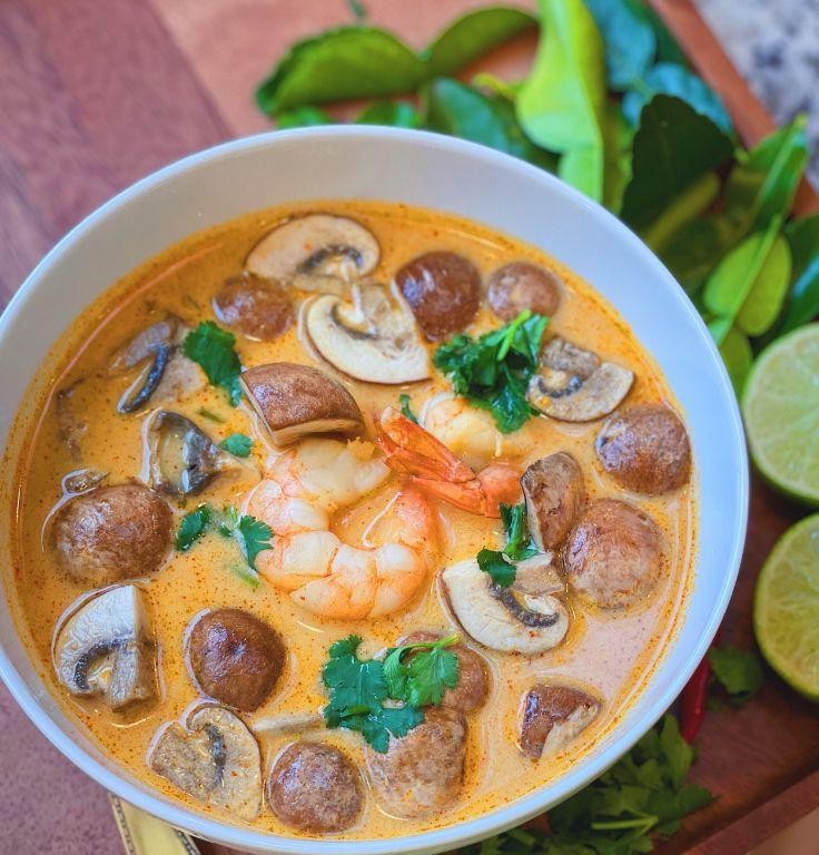 Tom Kha Kai with Shrimp and Mushrooms