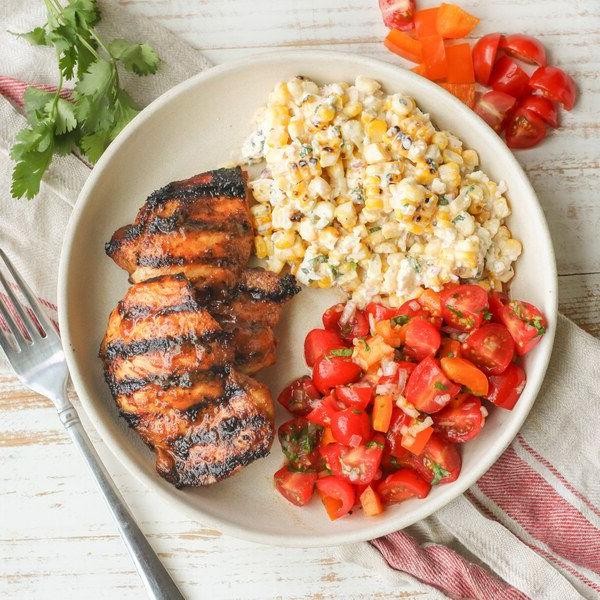 Tomatillo and Corn Salad with Grilled Chicken