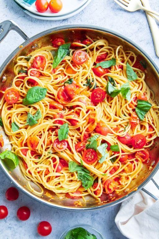 Tomato Basil Breakfast Spaghetti