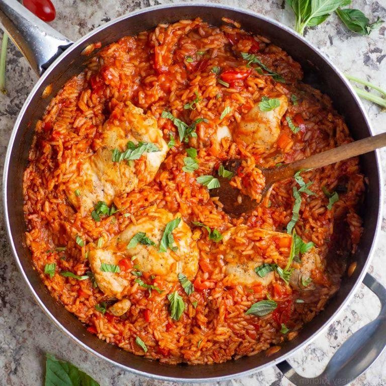 Tomato Basil Chicken and Rice Skillet