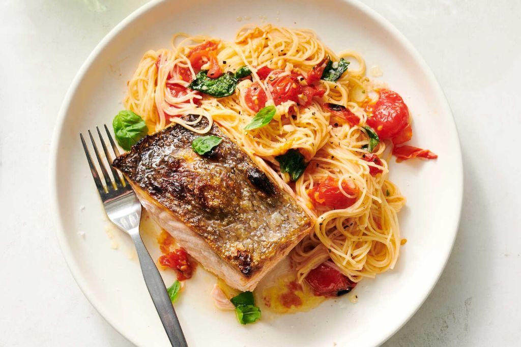 Tomato Basil Salmon Fettuccine