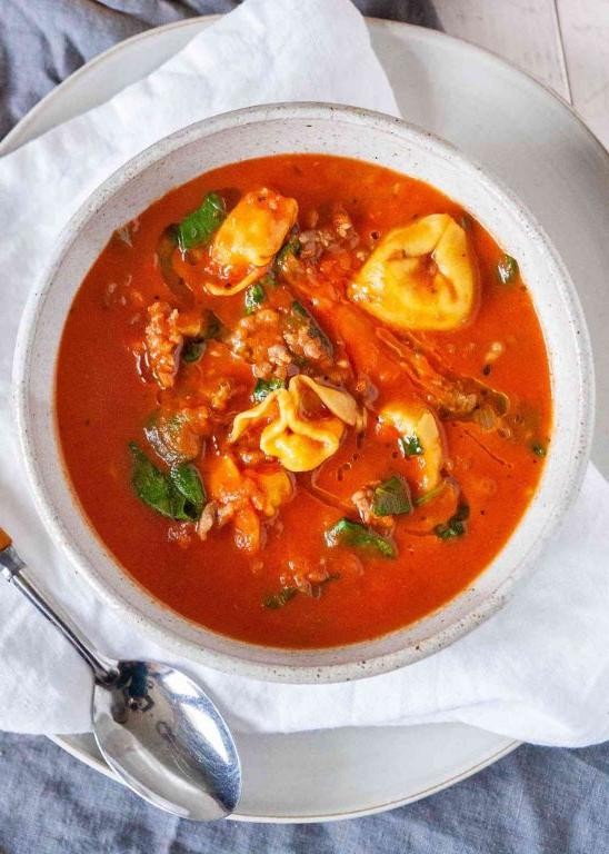 Tomato Basil Tortellini Soup with Italian Sausage