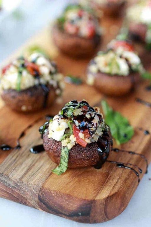 Tomato and Basil Quinoa Stuffed Mushrooms