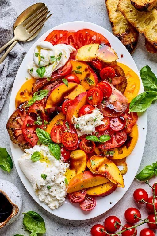 Tomato and Peach Burrata Salad
