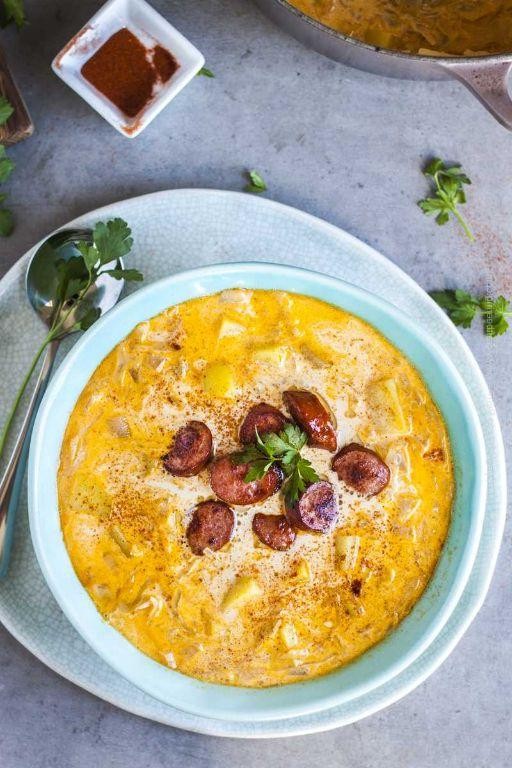 Traditional German Ham Hock and Sauerkraut Soup