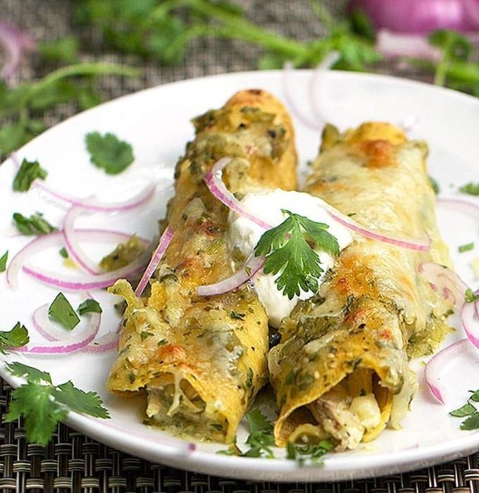 Traditional Tomatillo Salsa Verde Green Enchiladas