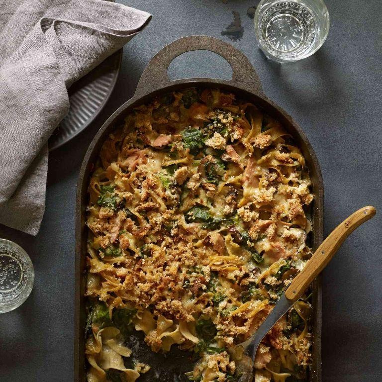 Tuna Noodle Casserole with Leeks and Spinach