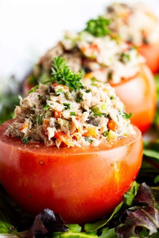 Tuna, Olive, and Rice Stuffed Tomatoes
