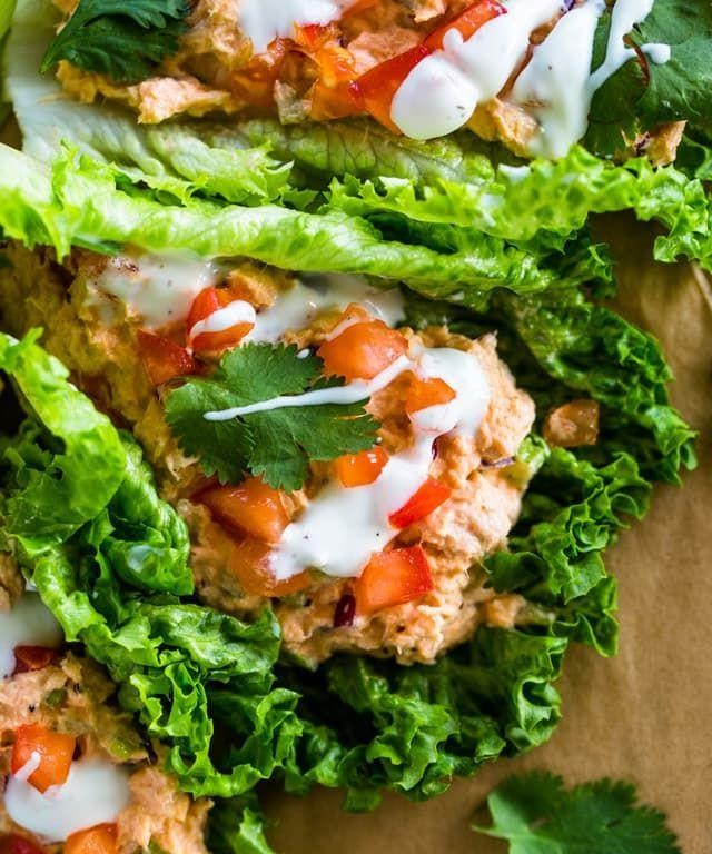 Tuna and Rice Lettuce Wraps with Sriracha