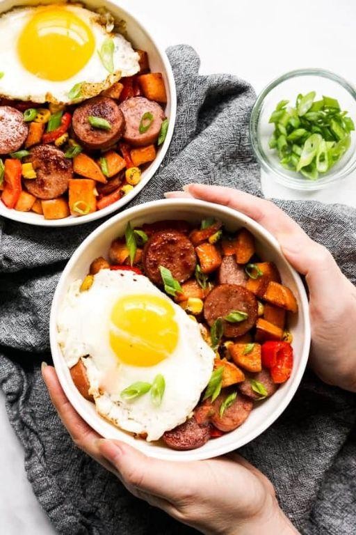 Turkey Kielbasa and Sweet Potato Hash