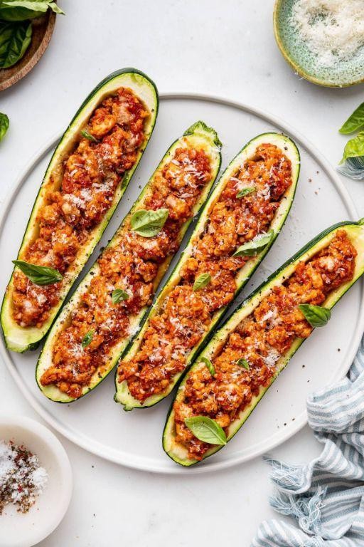 Turkey and Kale Stuffed Zucchini Boats