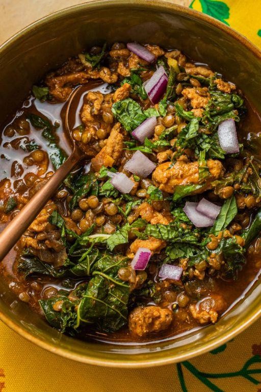 Turkey and Lentil Soup with Spinach