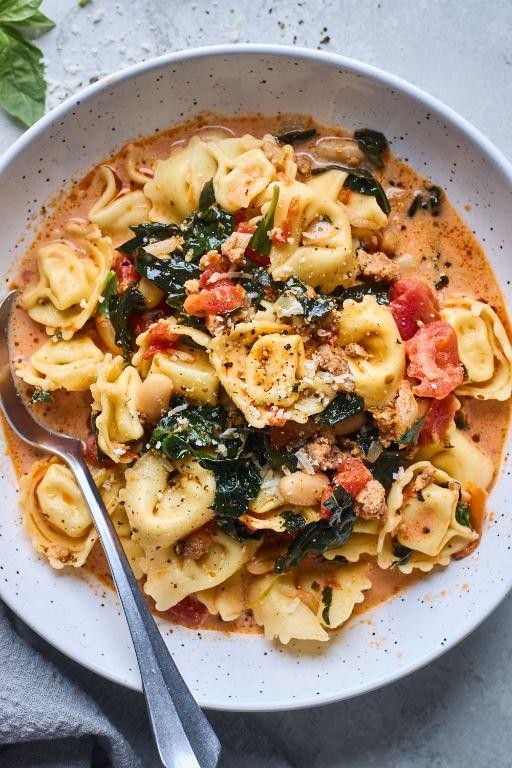 Tuscan Sausage Tortellini Soup with Parmesan